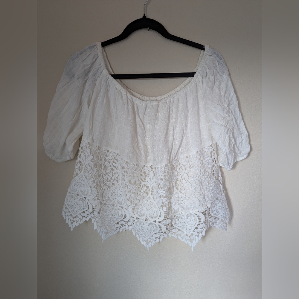 American Rag White Lace Blouse Size L